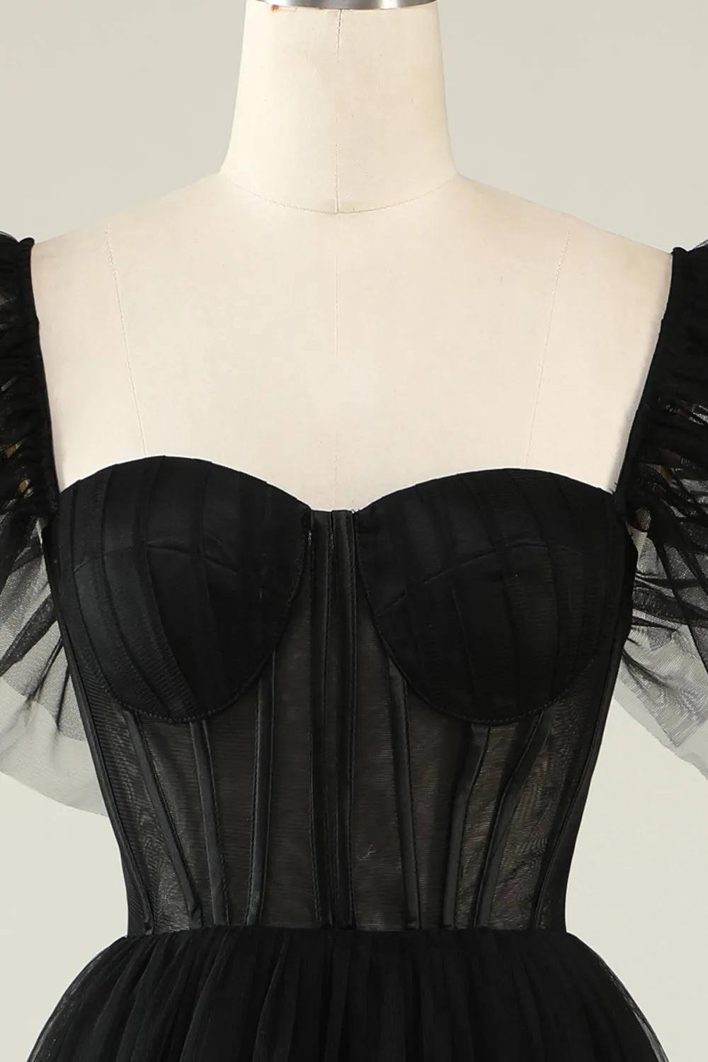 A-Line Tulle Sweetheart Black Cocktail Dress
