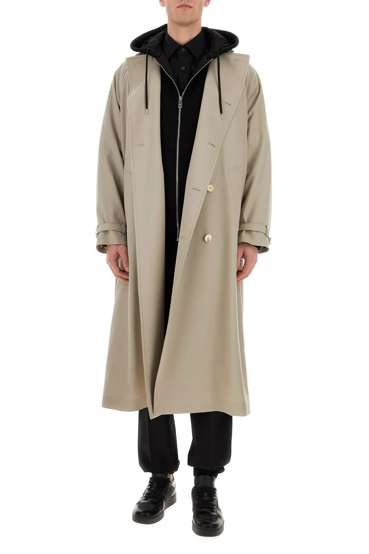 Beige gabardine trench coat