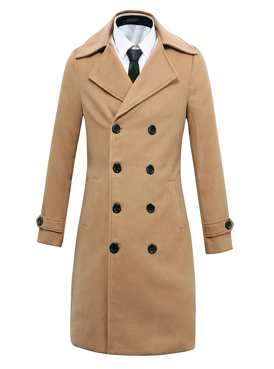 Benibos Men's Trench Coat Winter Long Jacket Double Breasted Overcoat