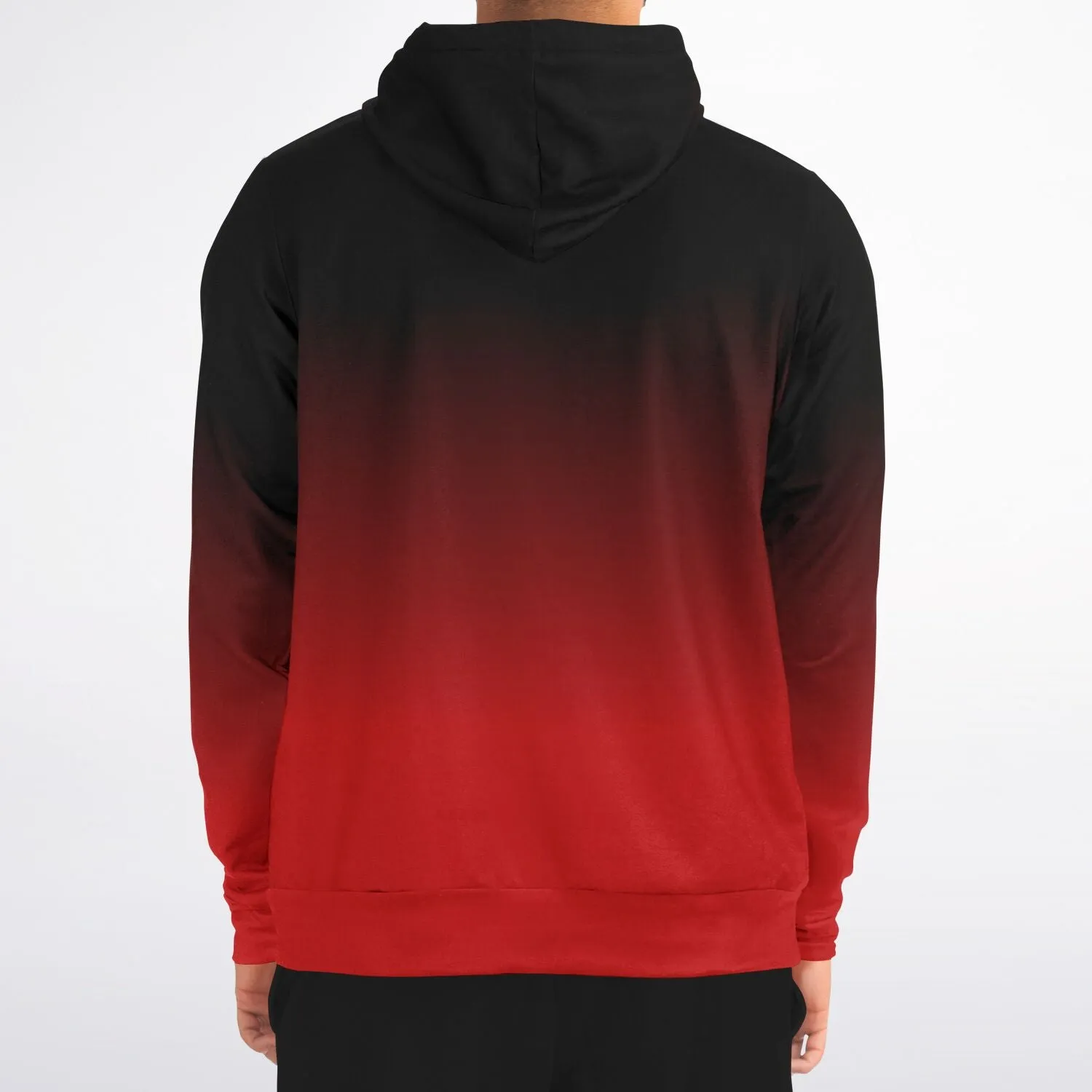 Black and Red Ombre Zip Up Hoodie, Tie Dye Gradient Front Zipper Pocket Men Women Unisex Aesthetic Cotton Fleece Hooded Sweatshirt