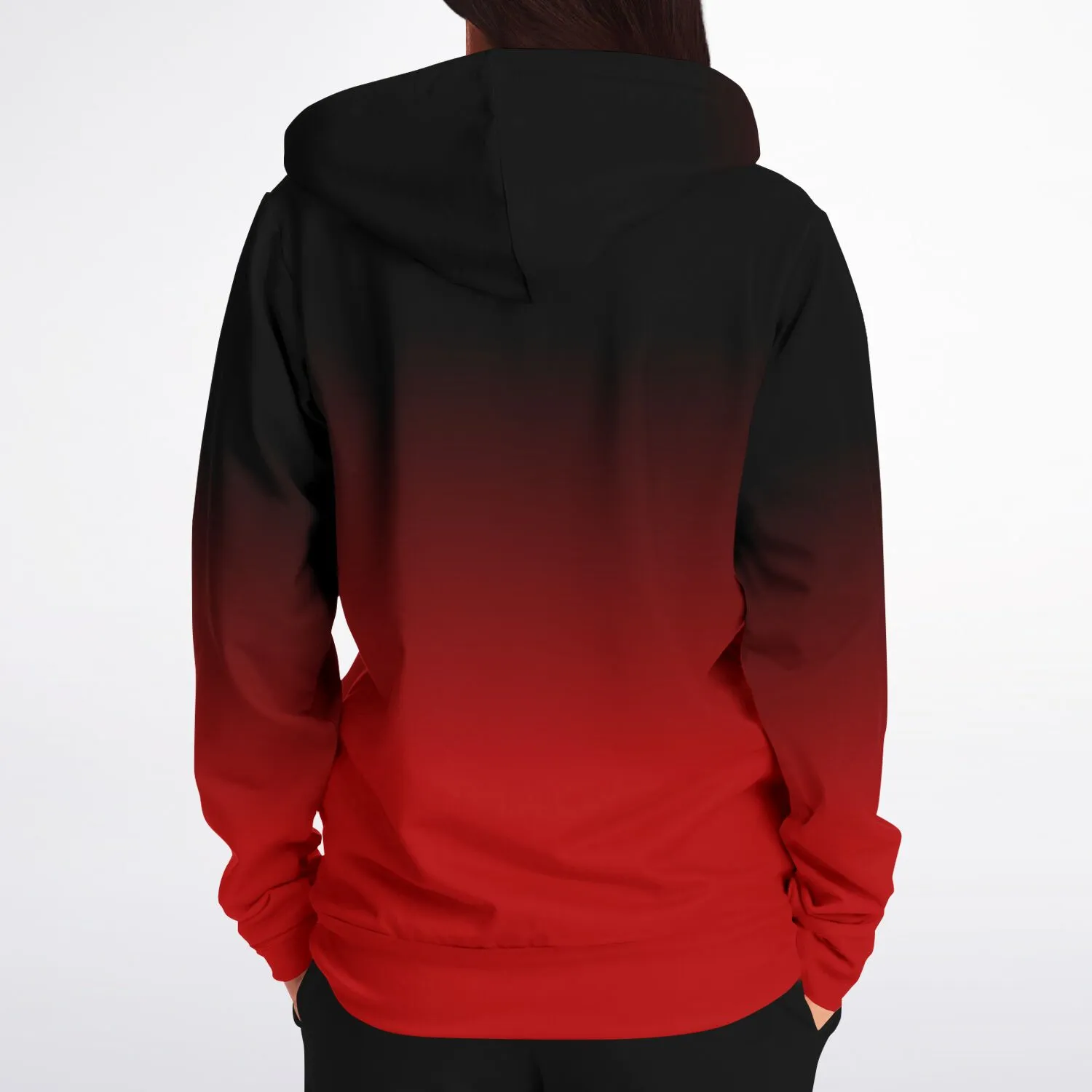 Black and Red Ombre Zip Up Hoodie, Tie Dye Gradient Front Zipper Pocket Men Women Unisex Aesthetic Cotton Fleece Hooded Sweatshirt