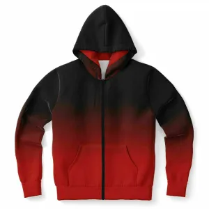 Black and Red Ombre Zip Up Hoodie, Tie Dye Gradient Front Zipper Pocket Men Women Unisex Aesthetic Cotton Fleece Hooded Sweatshirt