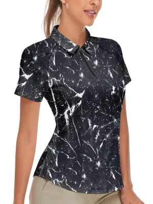 Black Marble Short-sleeve Golf Shirt for Ladies