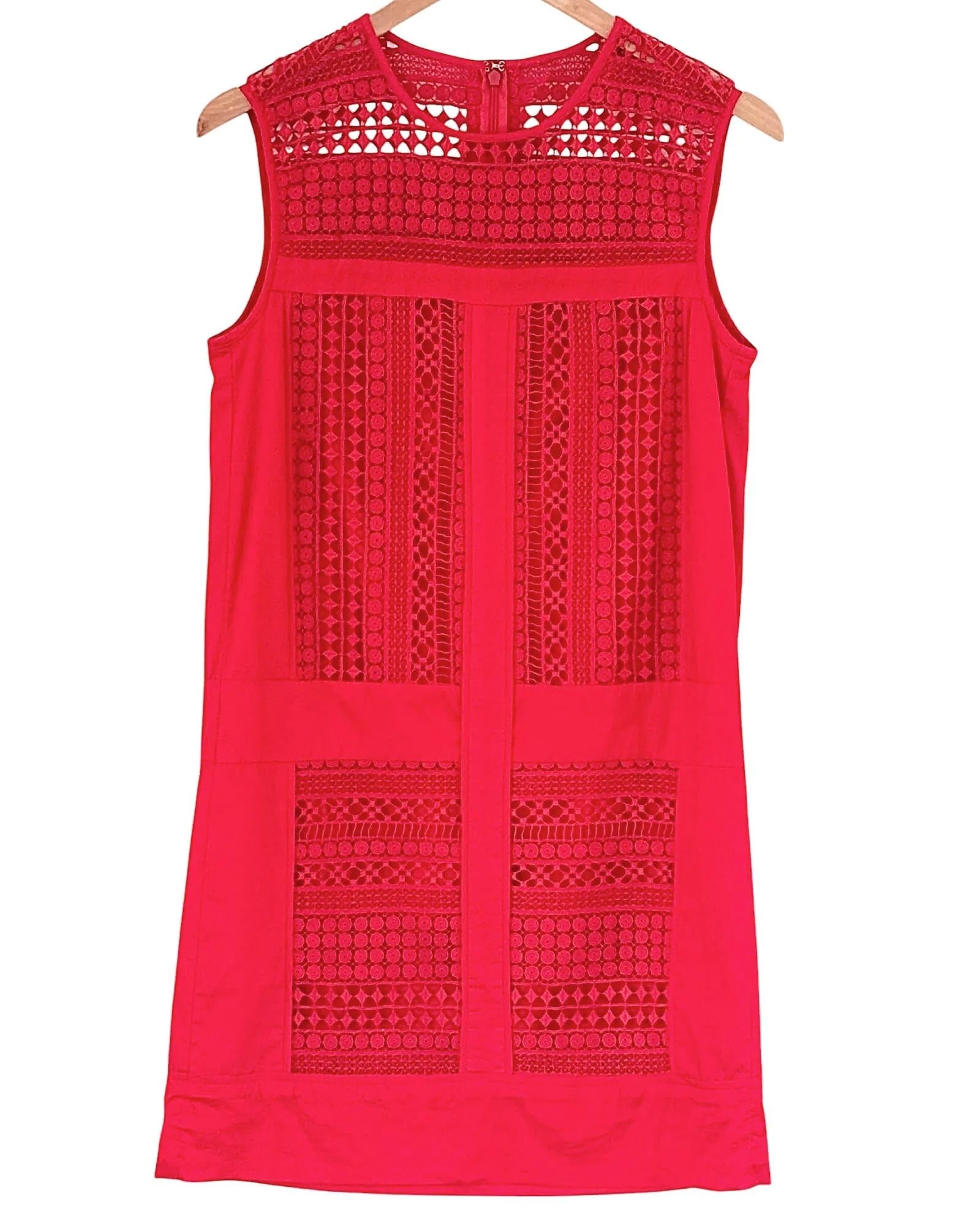 Bright Spring Radish Embroidered Lace Sleeveless Shift