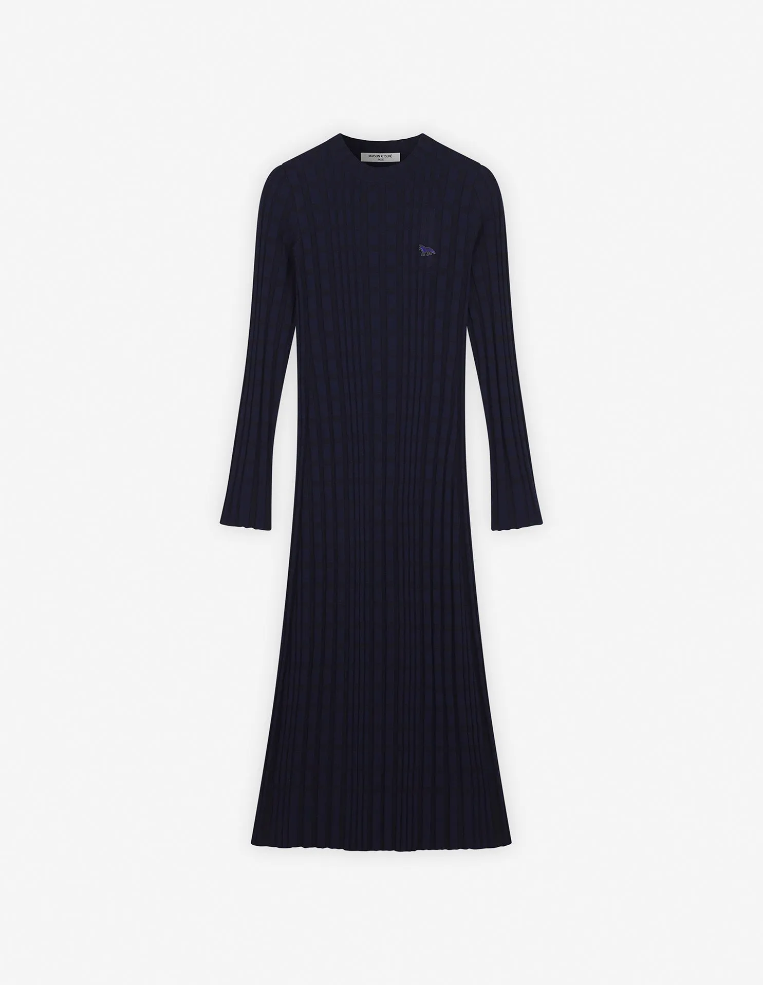 CHECKED RIBBED LONG DRESS
