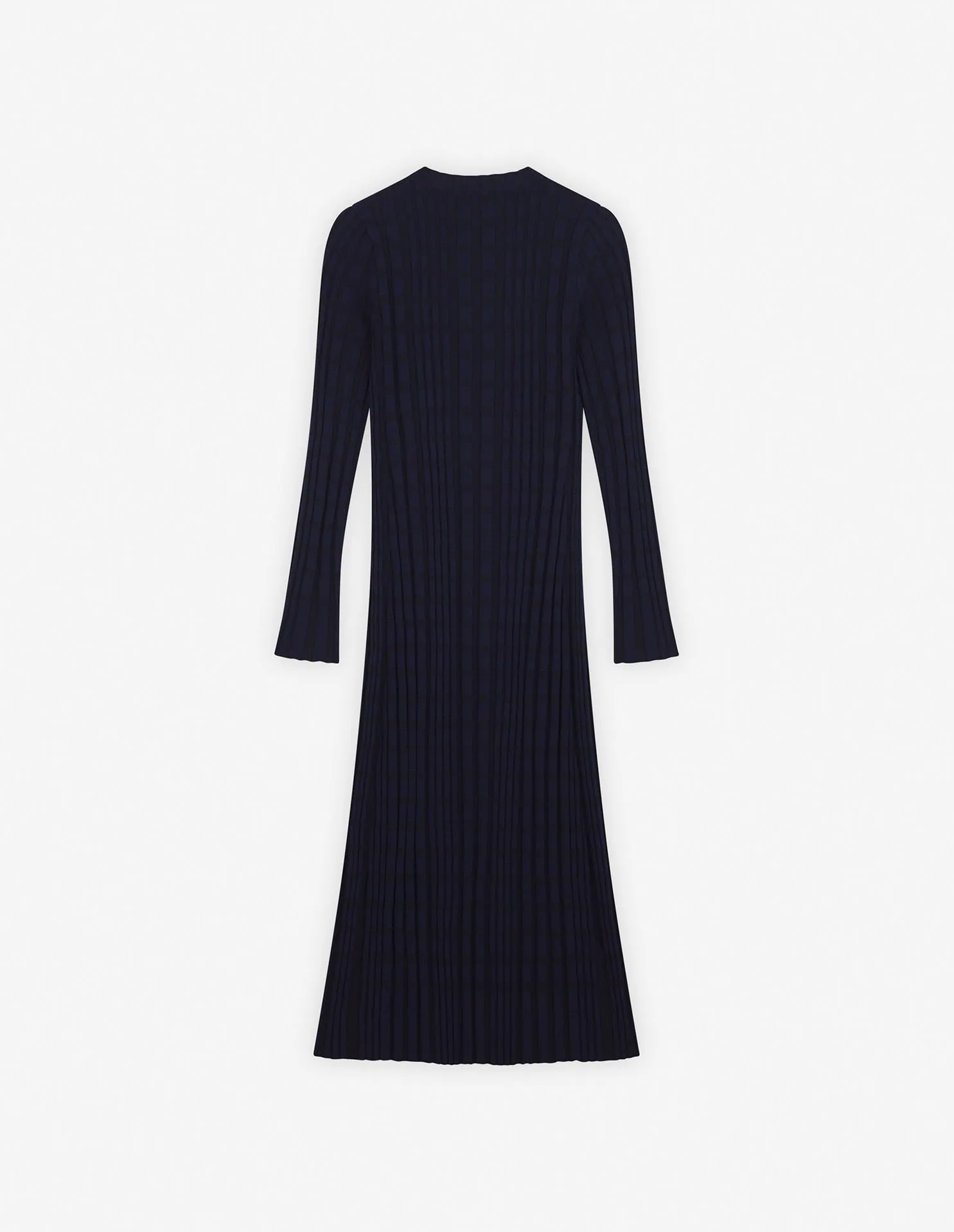 CHECKED RIBBED LONG DRESS