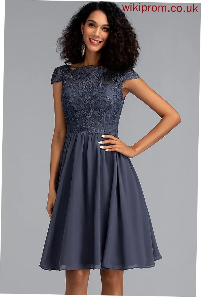 Cocktail Dress Marlee Neck Lace Scoop Chiffon Knee-Length A-Line Cocktail Dresses