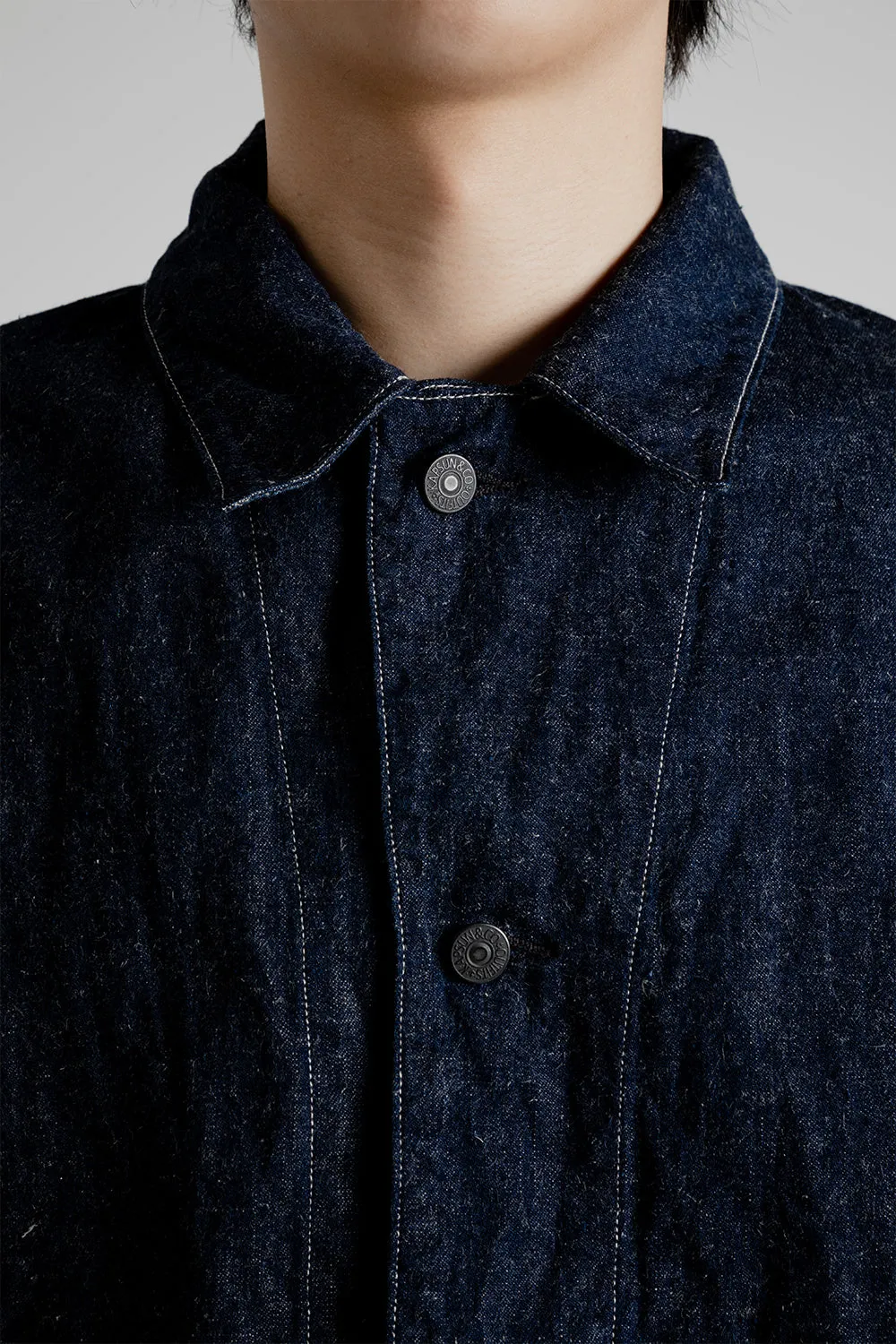 Cotton Linen  Denim Coverall Jacket - Indigo