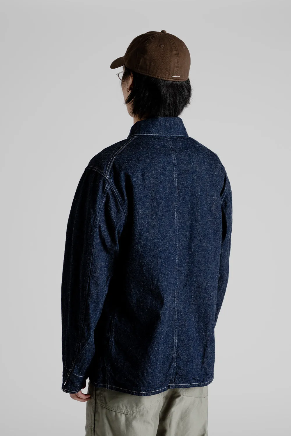 Cotton Linen  Denim Coverall Jacket - Indigo