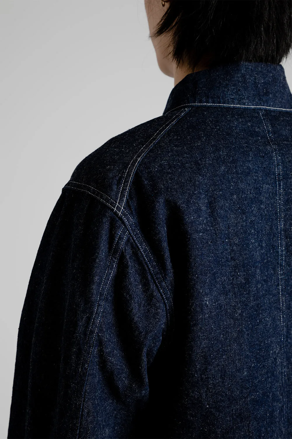 Cotton Linen  Denim Coverall Jacket - Indigo