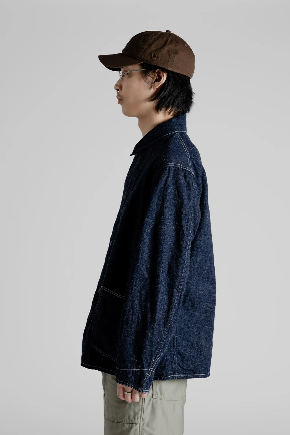 Cotton Linen  Denim Coverall Jacket - Indigo