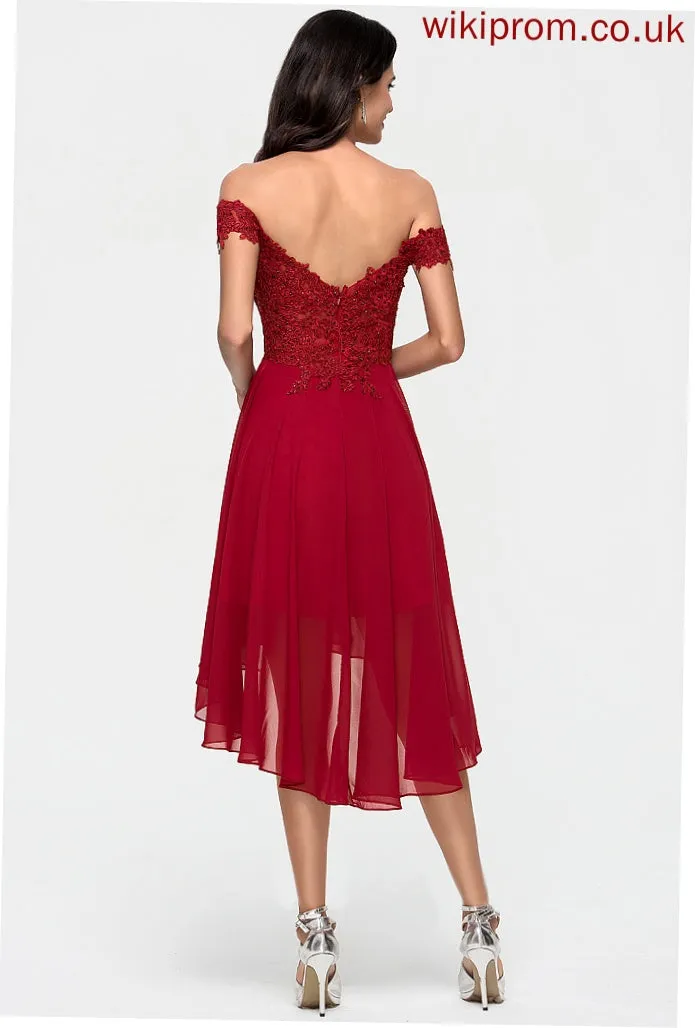 Dakota Off-the-Shoulder Chiffon Dress Cocktail Cocktail Dresses Lace Asymmetrical With A-Line Beading