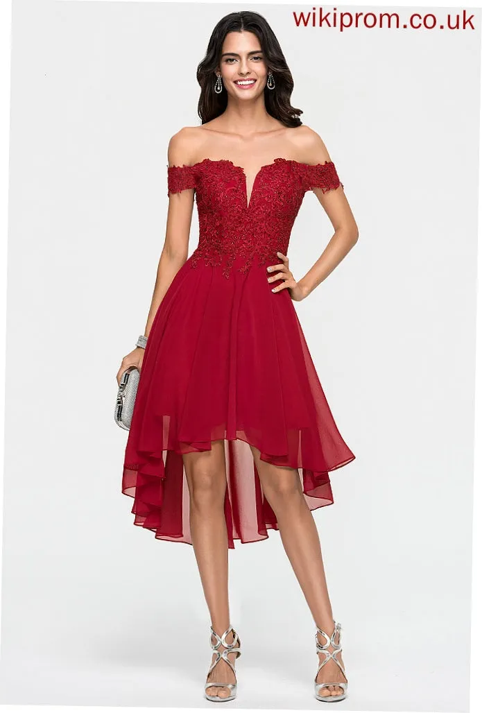 Dakota Off-the-Shoulder Chiffon Dress Cocktail Cocktail Dresses Lace Asymmetrical With A-Line Beading