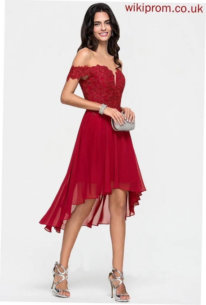 Dakota Off-the-Shoulder Chiffon Dress Cocktail Cocktail Dresses Lace Asymmetrical With A-Line Beading