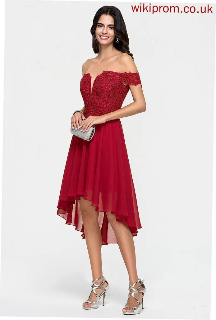 Dakota Off-the-Shoulder Chiffon Dress Cocktail Cocktail Dresses Lace Asymmetrical With A-Line Beading