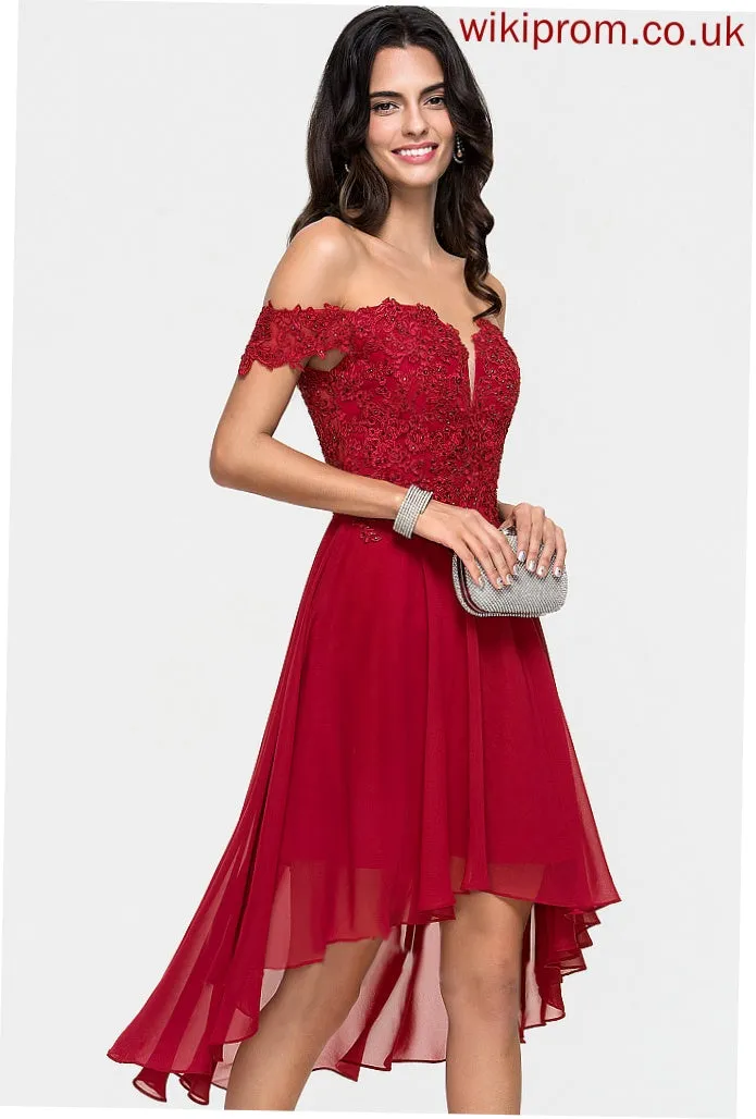 Dakota Off-the-Shoulder Chiffon Dress Cocktail Cocktail Dresses Lace Asymmetrical With A-Line Beading