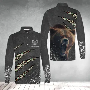 Darts Paints Splash, Personalized Name Bear Men's Long Sleeve Polo Shirt - Perfect Gift For Darts Lovers, Darts Players