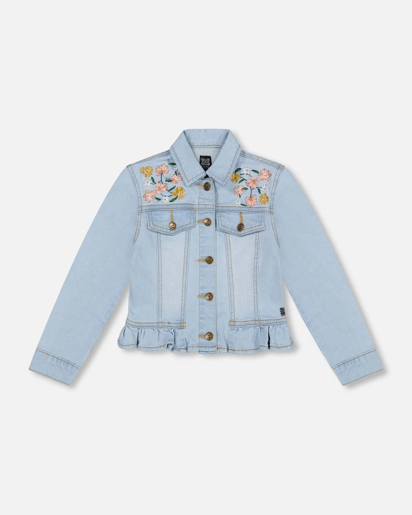 Deux Par Deux Jean Jacket With Embroidery - Light Blue Denim