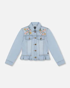 Deux Par Deux Jean Jacket With Embroidery - Light Blue Denim