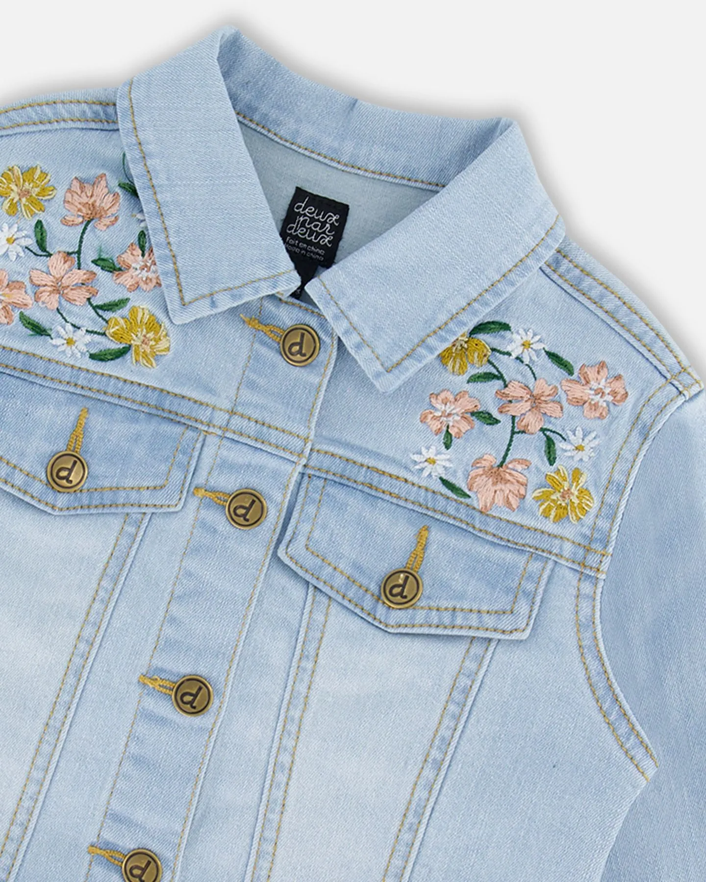 Deux Par Deux Jean Jacket With Embroidery - Light Blue Denim
