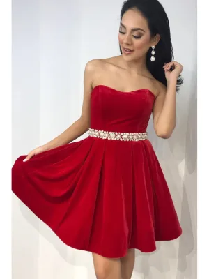 Elegant Fleece Strapless Neckline A-line Cocktail Dresses With Rhinestones CD035