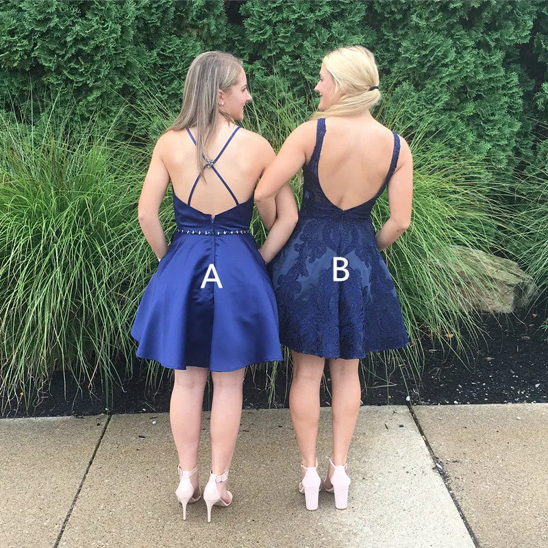 Exquisite Satin V-neck Neckline A-line Homecoming Dresses With Appliques HD242B