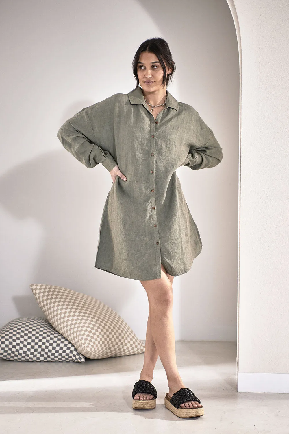 Fundamental Linen Shift Dress - Pistachio 