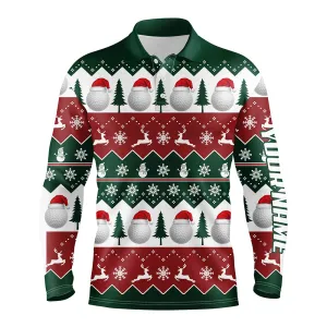 Golf Santa Christmas Tree Snow Mens Polo Shirt Customized Christmas Golf Gifts For Men