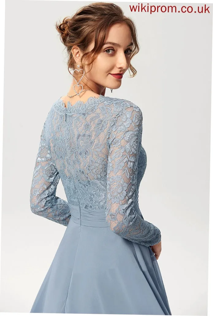 Knee-Length Cocktail Katie A-Line Chiffon Cocktail Dresses Dress V-neck Lace