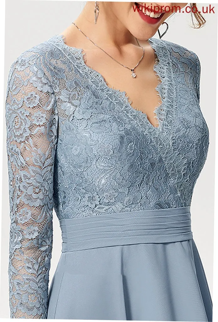 Knee-Length Cocktail Katie A-Line Chiffon Cocktail Dresses Dress V-neck Lace
