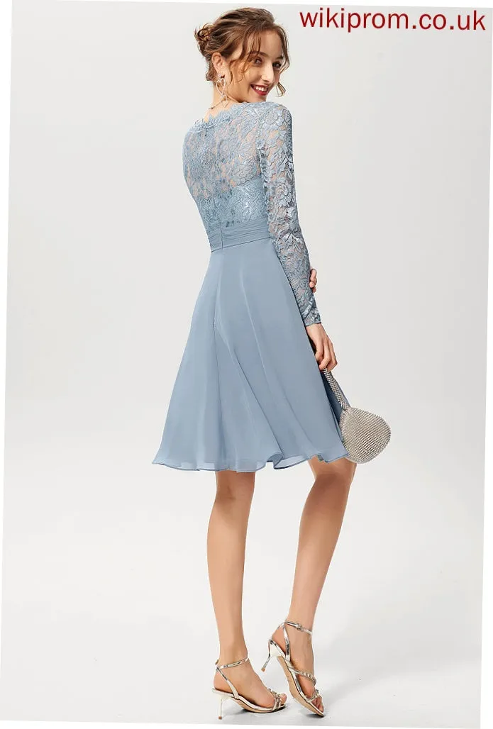 Knee-Length Cocktail Katie A-Line Chiffon Cocktail Dresses Dress V-neck Lace