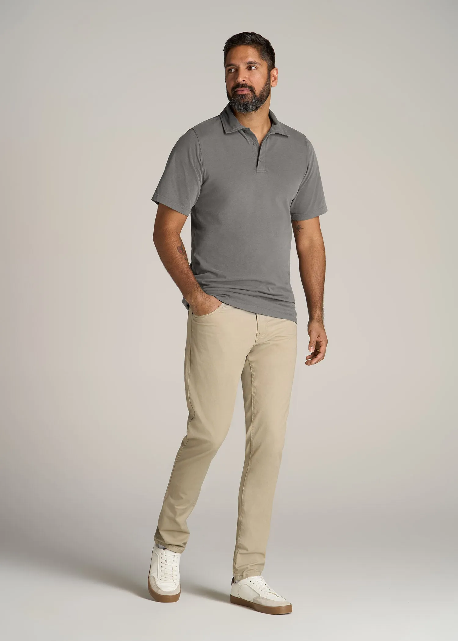 LJ&S Ultra Soft Short Sleeve Cotton Polo for Tall Men in Vintage Pewter