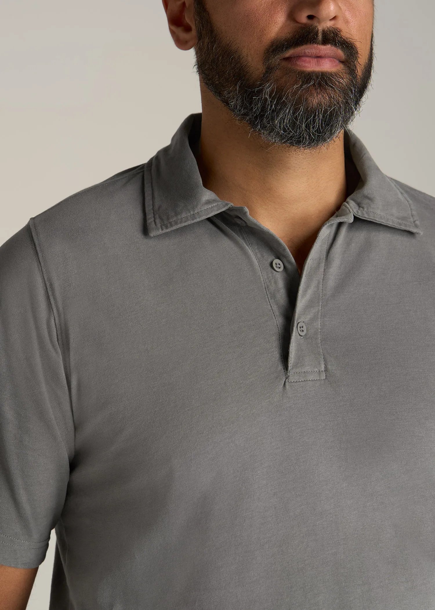 LJ&S Ultra Soft Short Sleeve Cotton Polo for Tall Men in Vintage Pewter