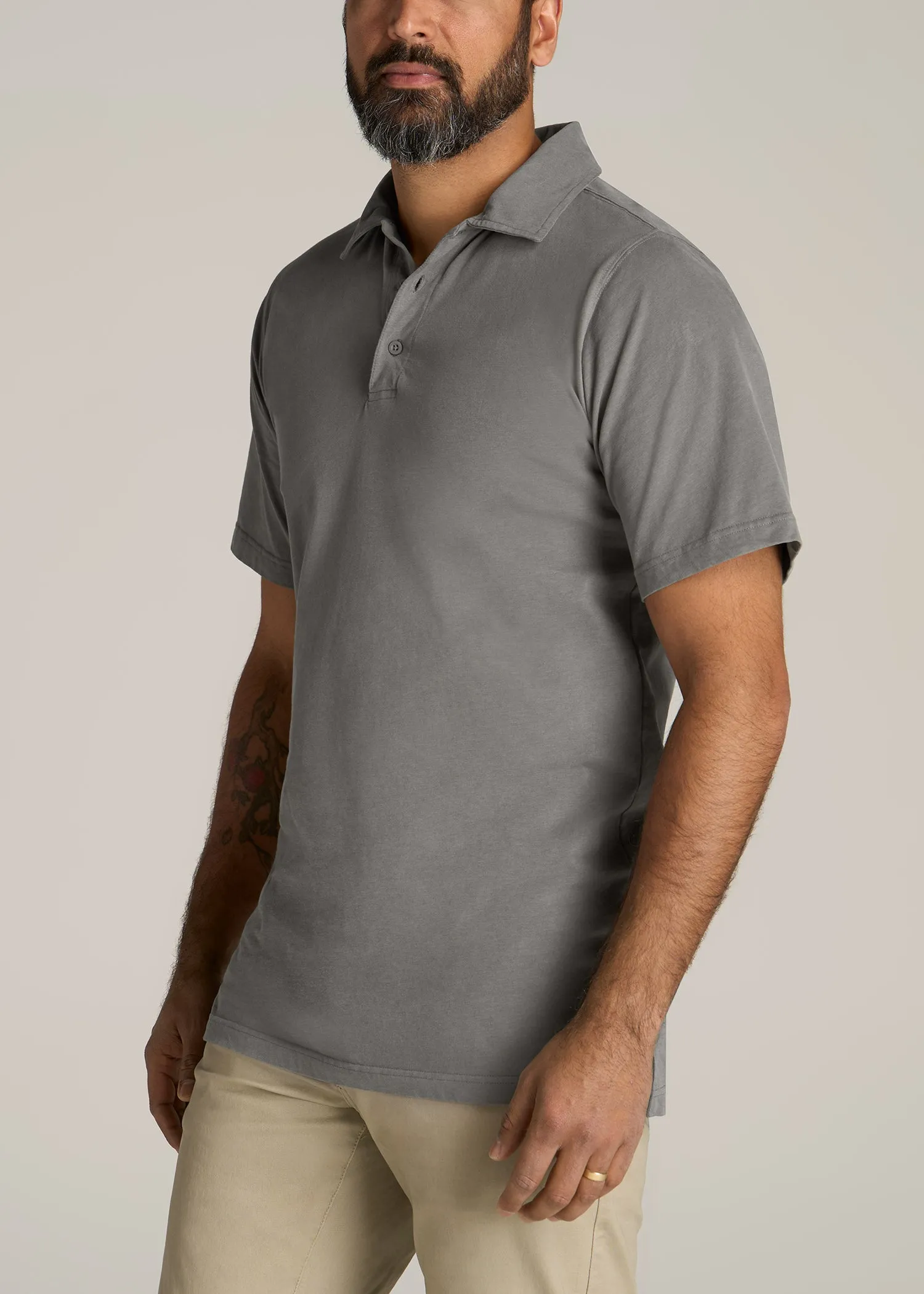 LJ&S Ultra Soft Short Sleeve Cotton Polo for Tall Men in Vintage Pewter