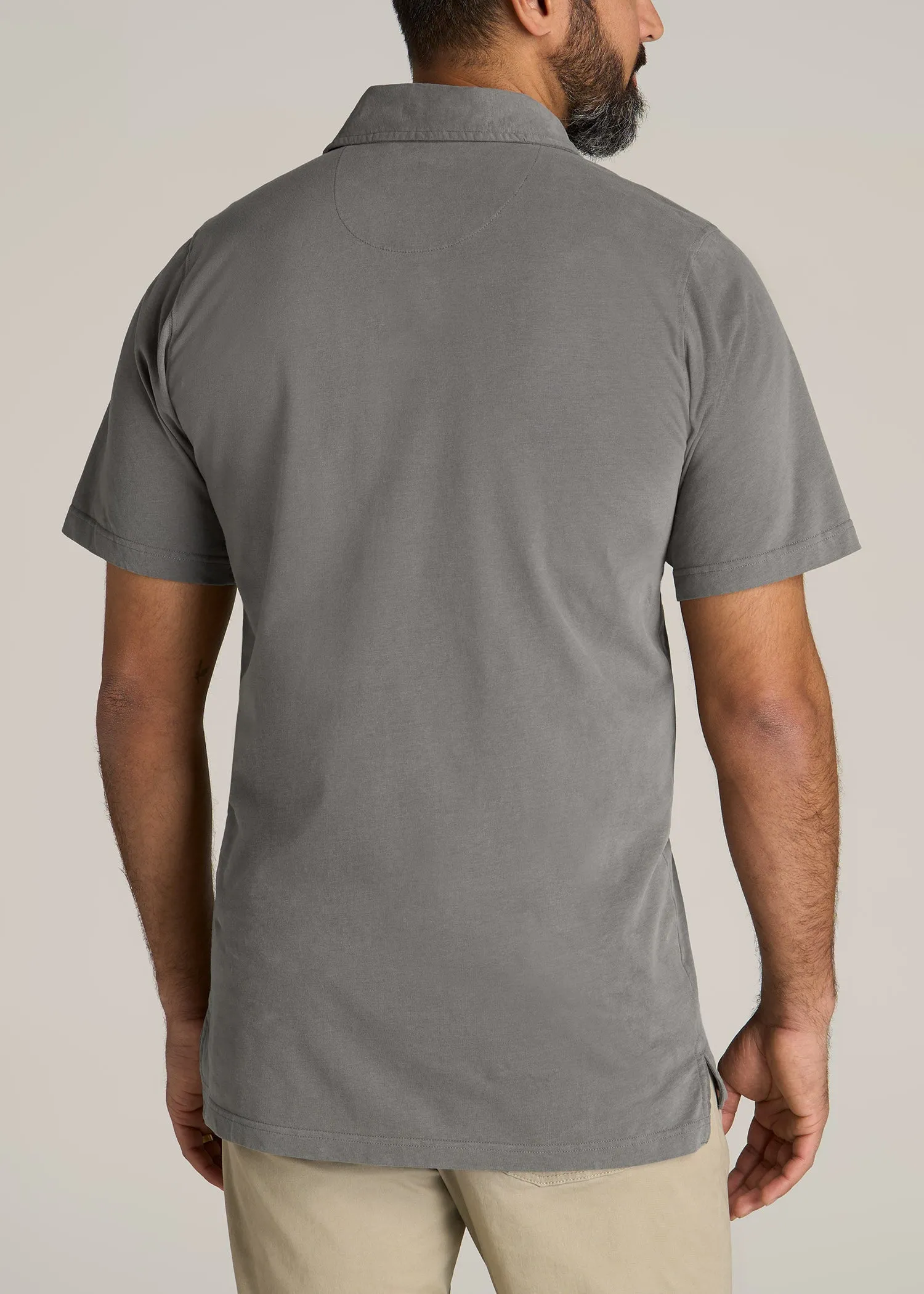 LJ&S Ultra Soft Short Sleeve Cotton Polo for Tall Men in Vintage Pewter