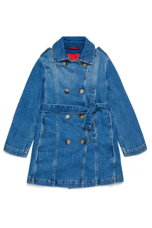 Medium blue shaded denim trench coat
