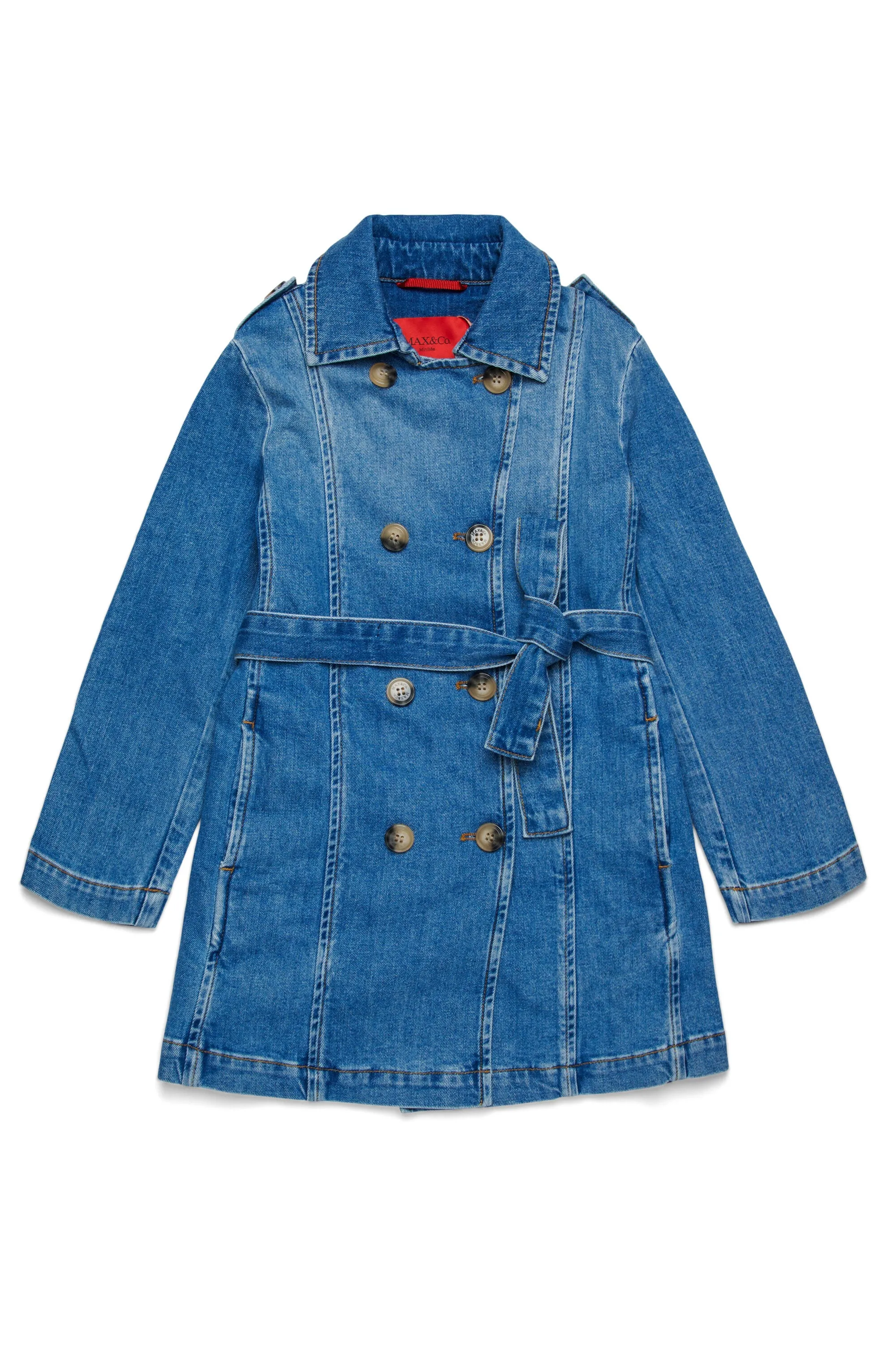Medium blue shaded denim trench coat