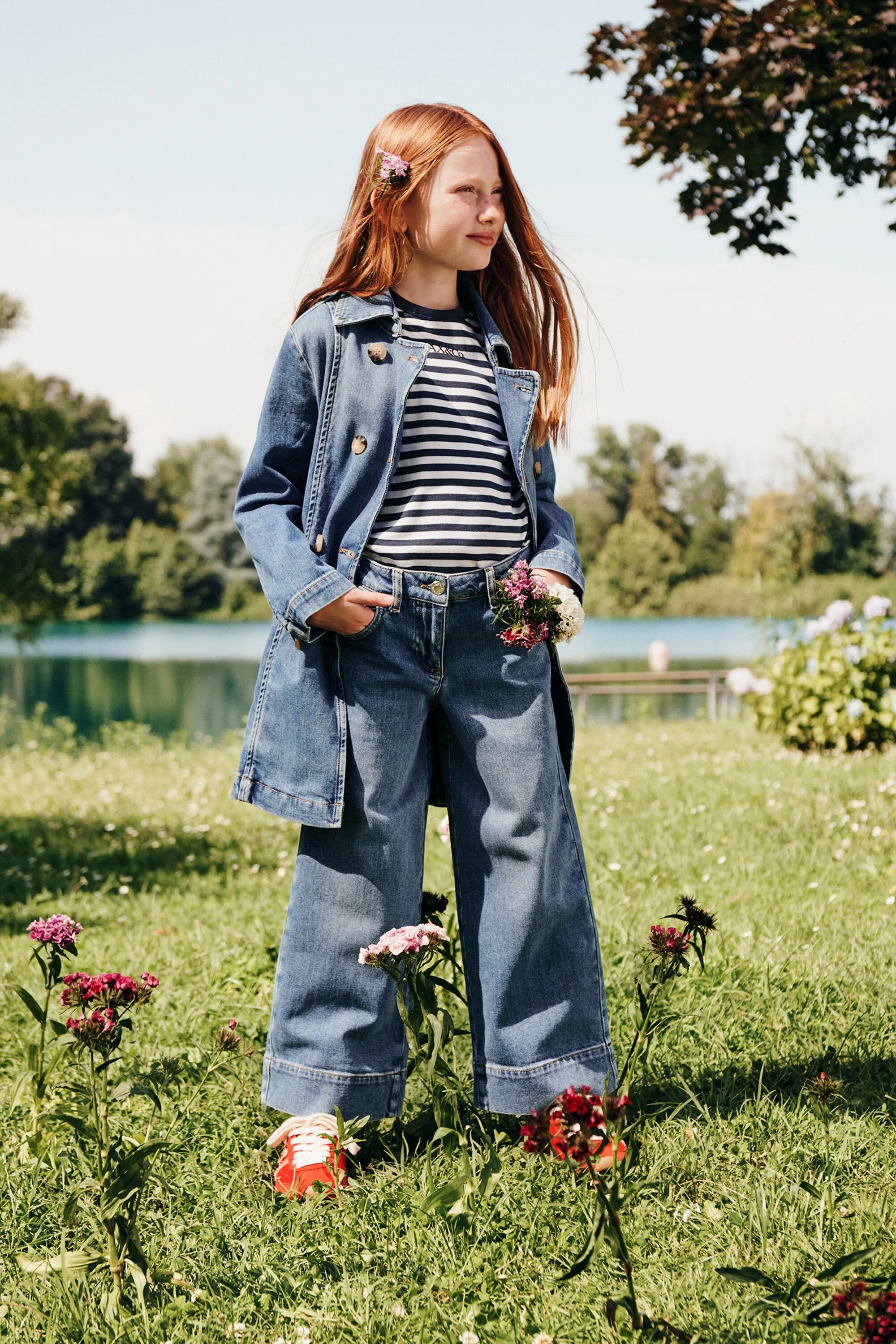 Medium blue shaded denim trench coat