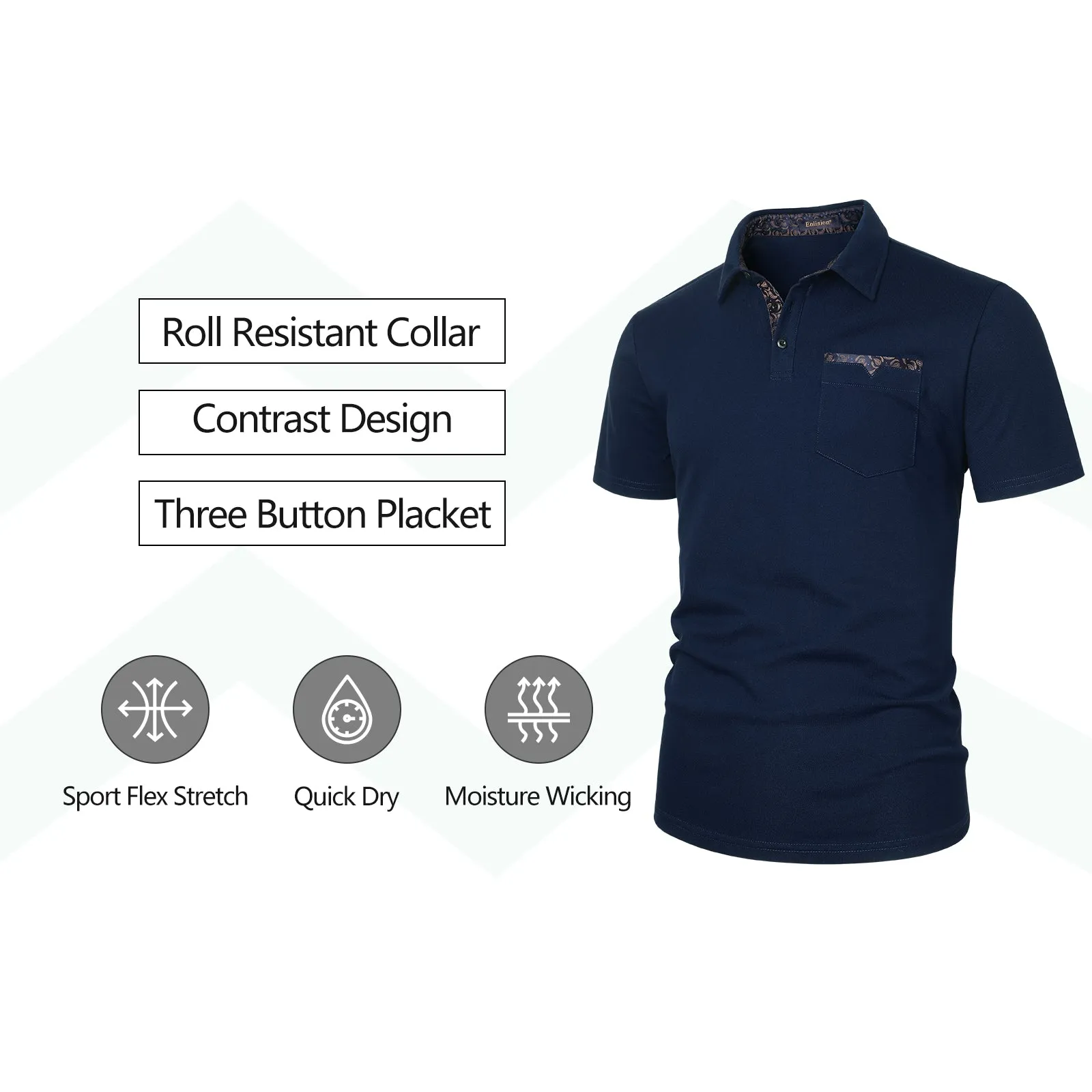 Men's Polo Shirt with Pocket - E-NAVY BLUE-PAISLEY2