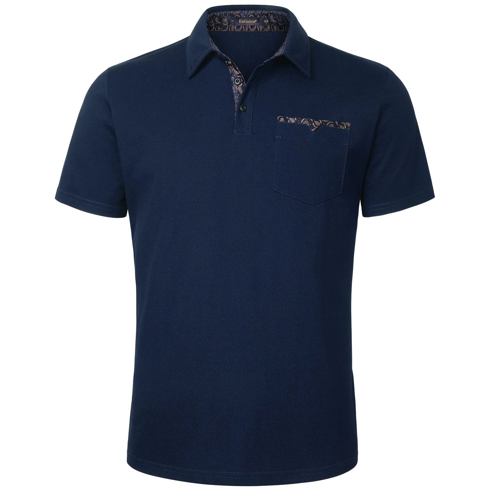 Men's Polo Shirt with Pocket - E-NAVY BLUE-PAISLEY2