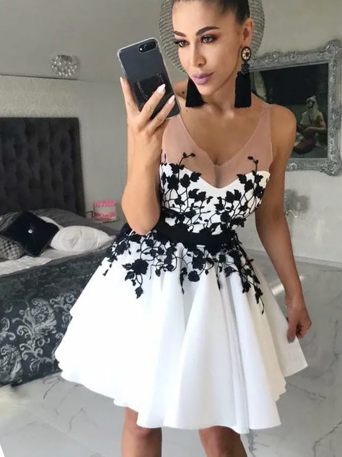 Modern Tulle & Satin V-neck Neckline A-line Cocktail Dresses CD073