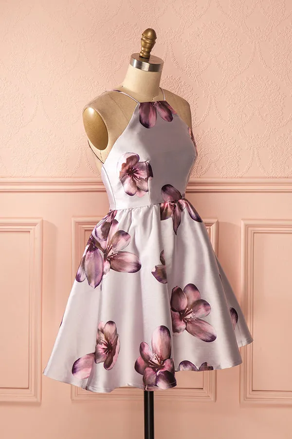 Modest Satin Halter Neckline Backless A-line Cocktail Dresses CD051