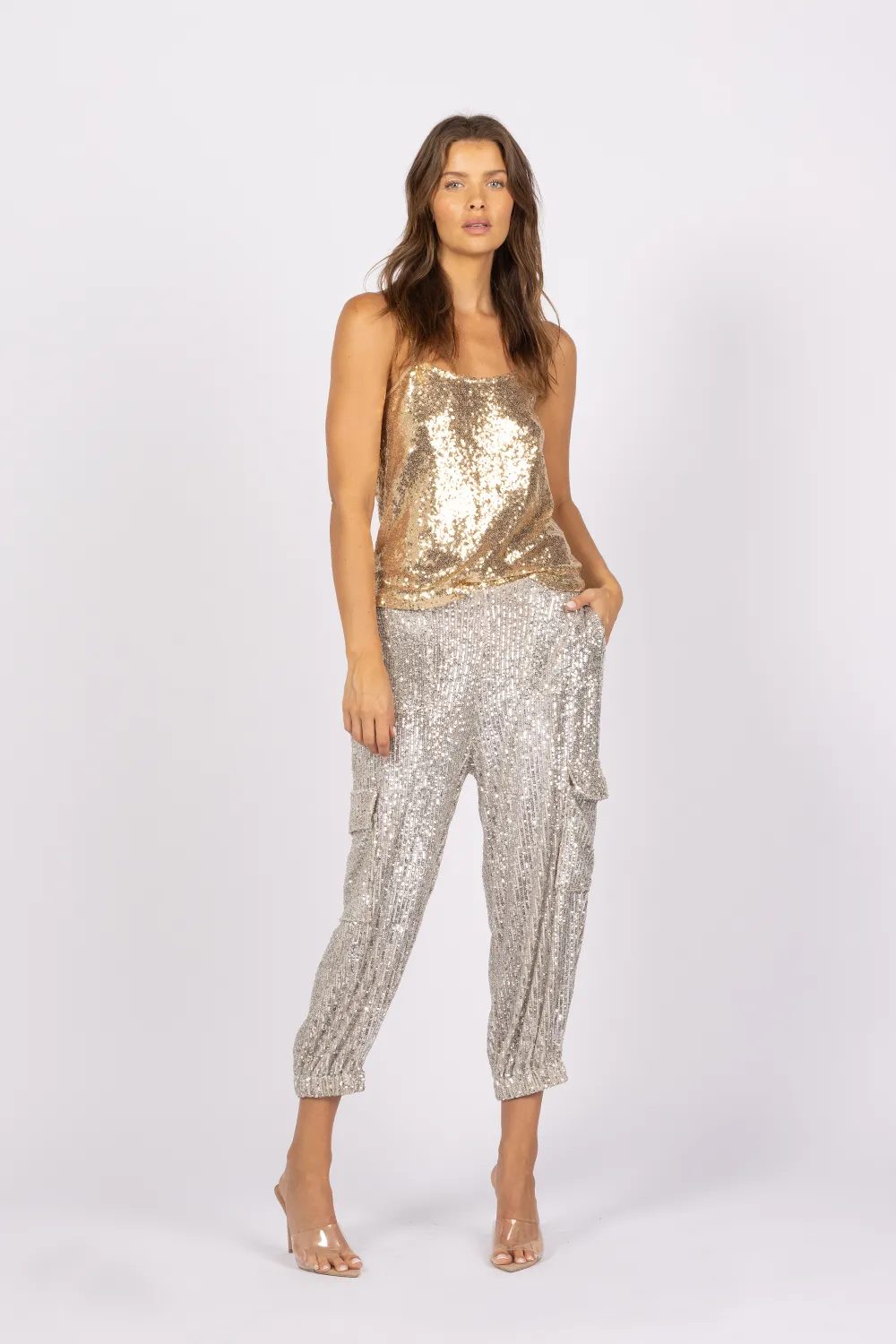 MOSSY SEQUIN JOGGER - SILVER