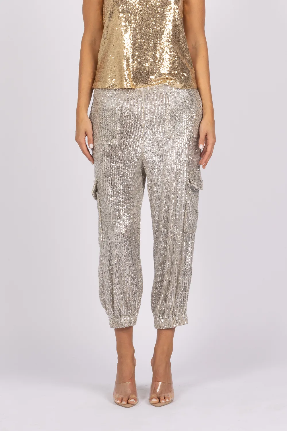 MOSSY SEQUIN JOGGER - SILVER