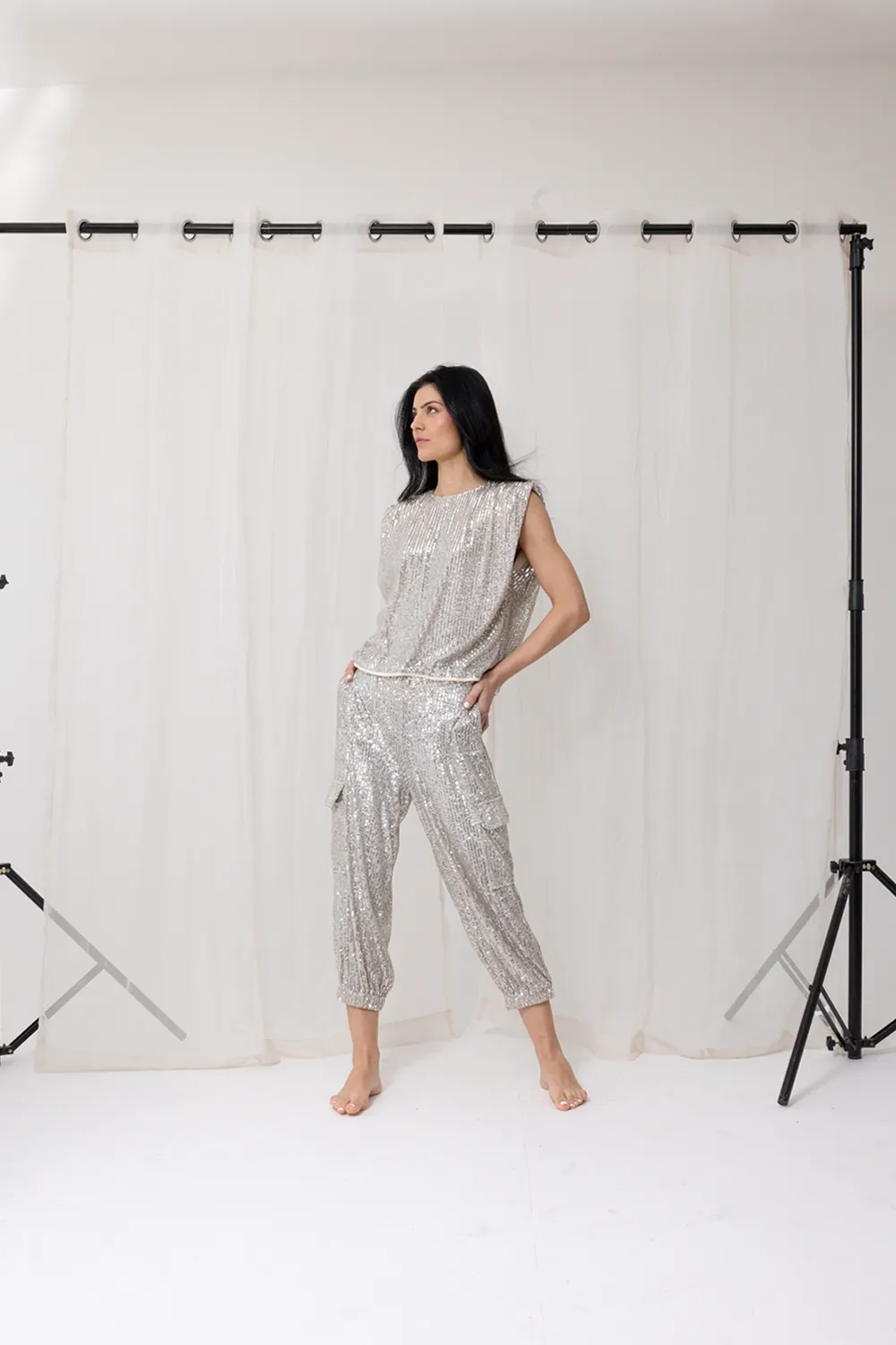 MOSSY SEQUIN JOGGER - SILVER