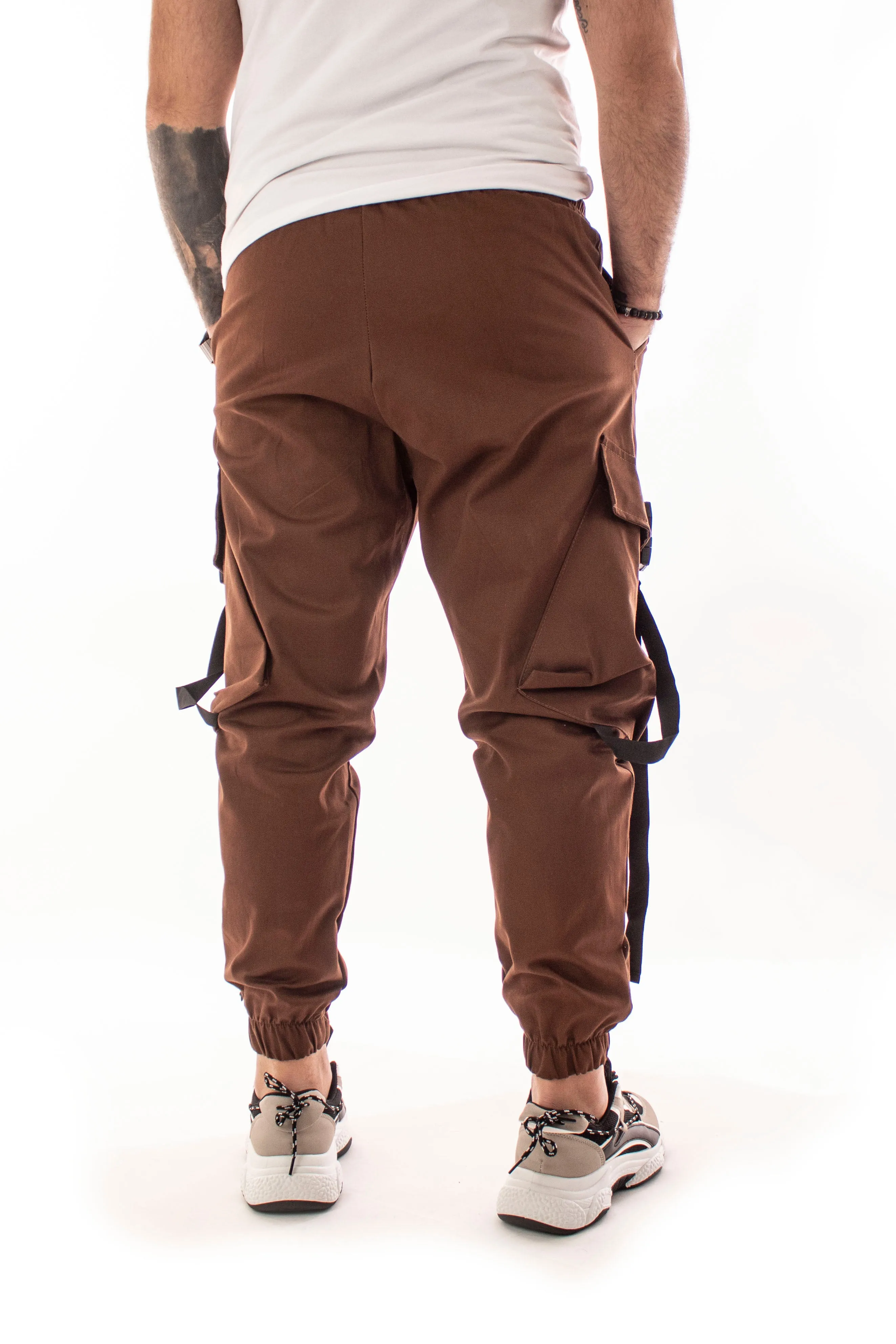 Pantalone Marrone Pantatuta Cargo Con Bretelle Tasca America E Tasconi  Art. Pt53
