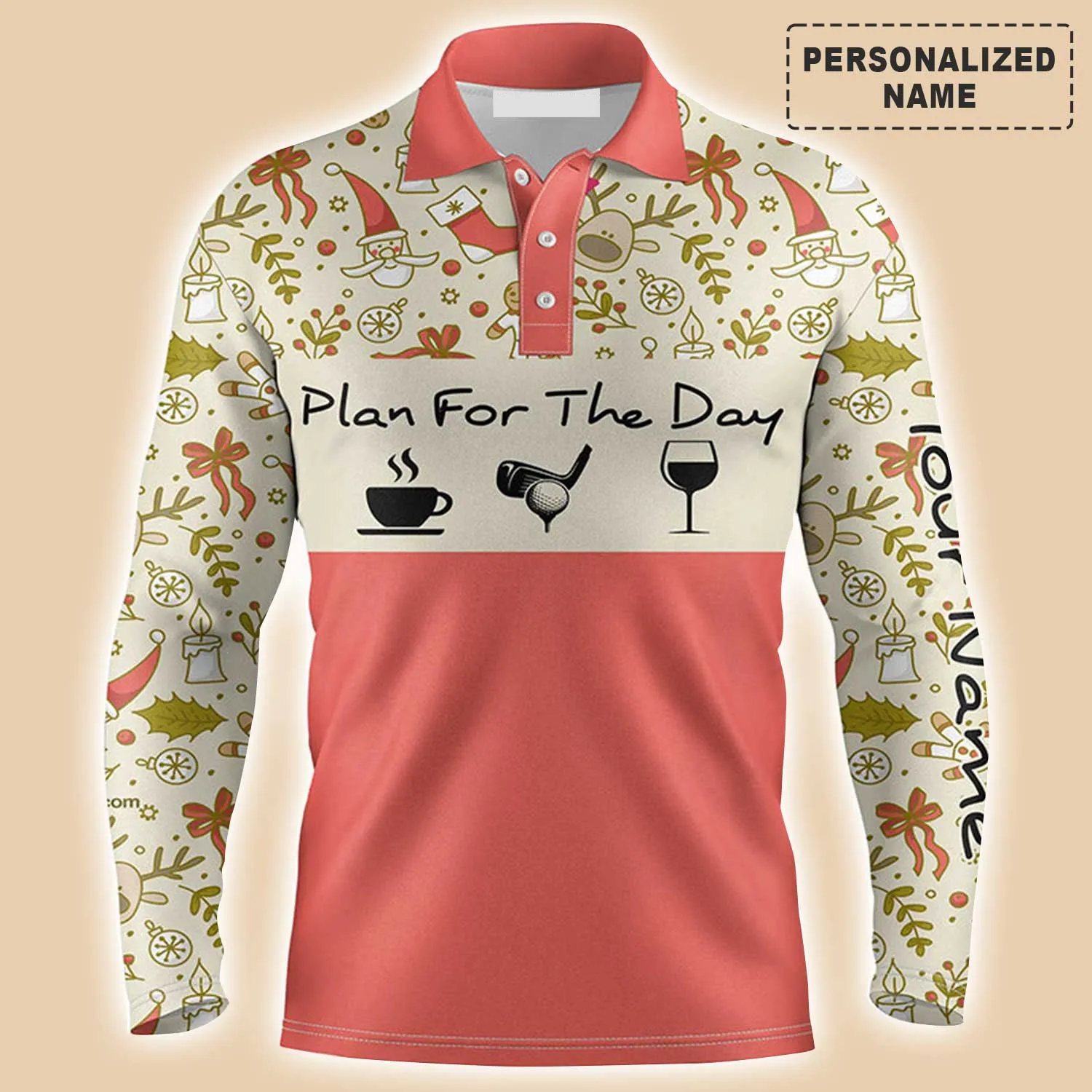 Personalized Plan For The Day Coffee Golf Men Long Sleeve Polo Shirt, Gift for Golfer