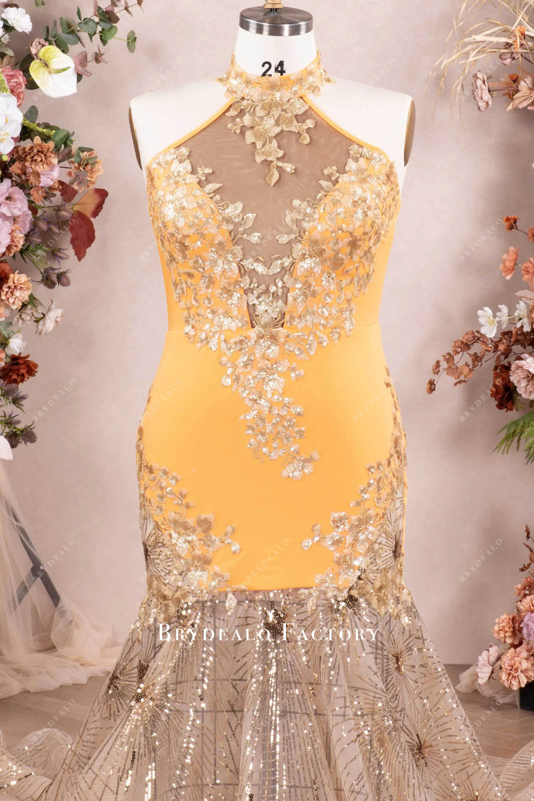Plus Size Sparkly Sequin Orange Jersey Mermaid Prom Dress