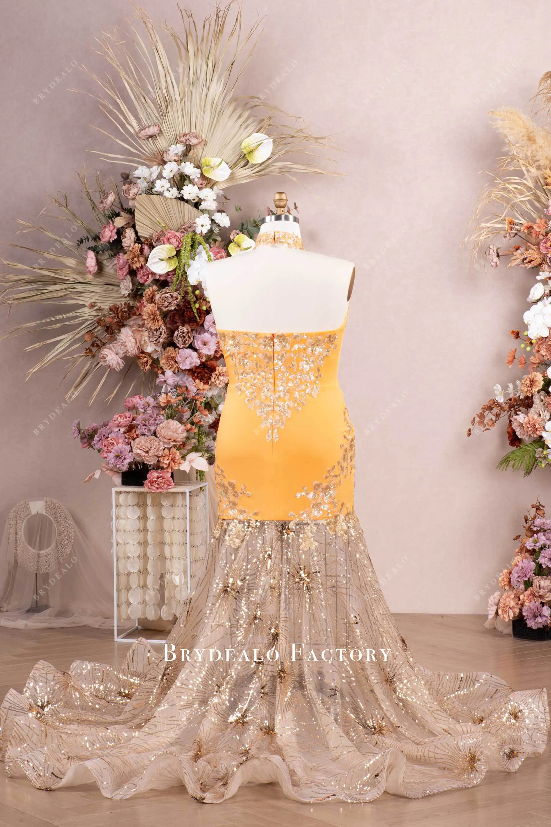 Plus Size Sparkly Sequin Orange Jersey Mermaid Prom Dress