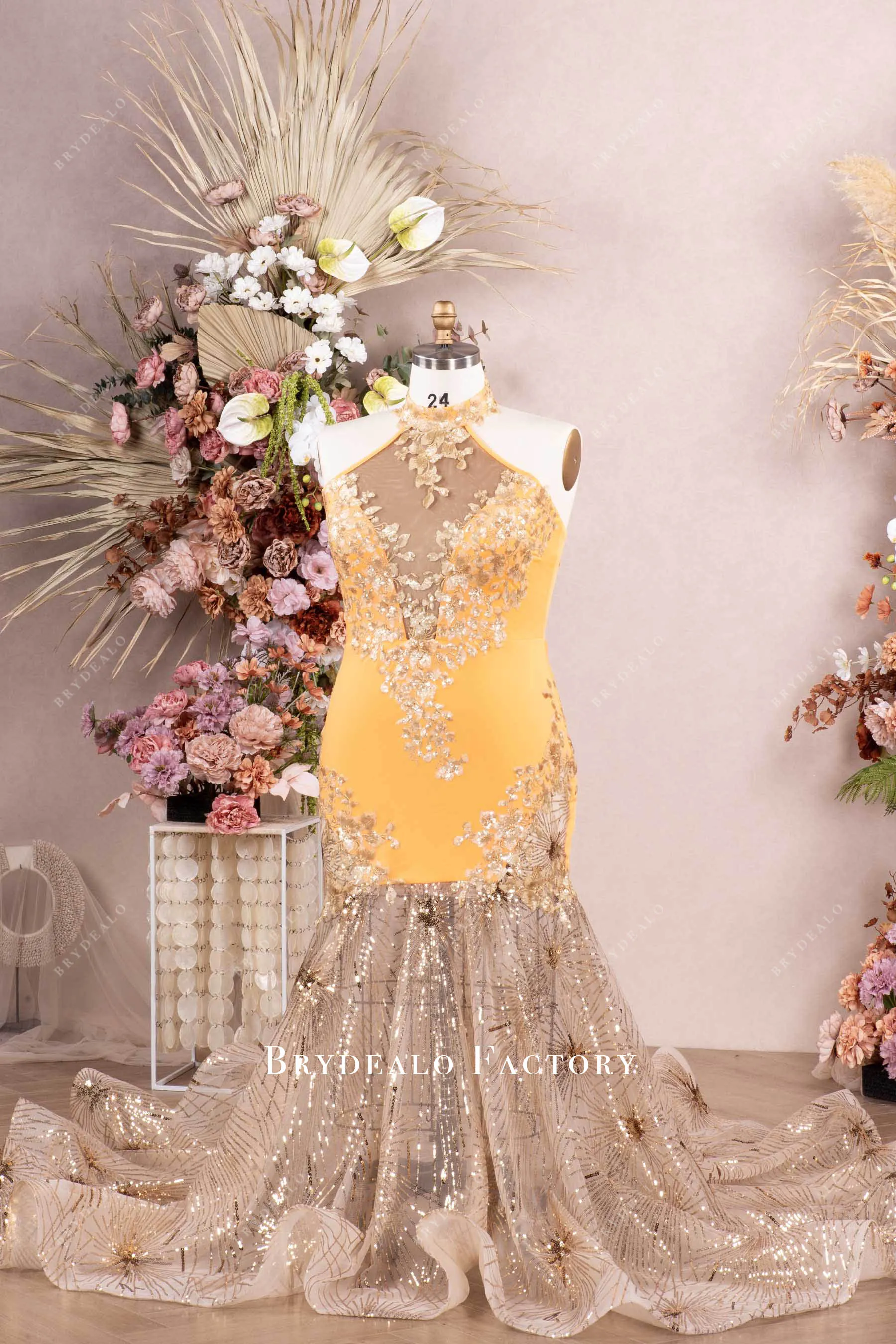 Plus Size Sparkly Sequin Orange Jersey Mermaid Prom Dress